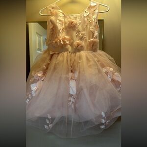 Girls Size 8 Blush Pink Floral Applique Tulle Party Dress w/ Satin Bow